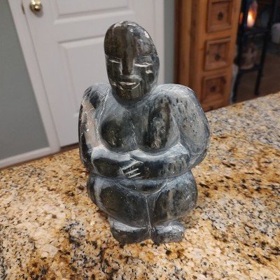 Vintage African/Inuit Soapstone Carving Human Figure Sculpture Black