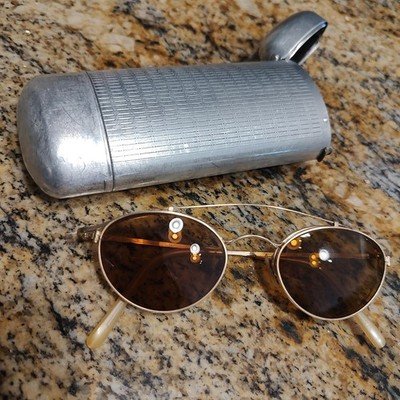 RARE Oliver Peoples OP 88 BG FRAMES ONLY Gold Oval Metal & Clip On Case Mens