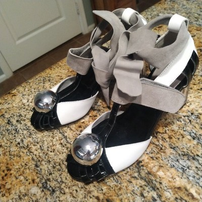 Rare Jeffrey Campbell Chaos Black White Leather Platform Heels Women's 6M