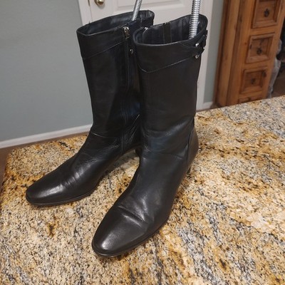 Cole Haan Boots Womens Size 7.5 AA Black Leather Mid Calf Zip Heeled Dressy