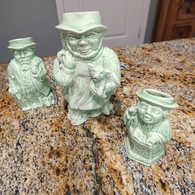 Vintage Unicorn Stamped Green Glazed Shepherd Stoneware Toby Jug Lot of 3