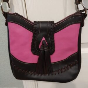 Handmade Tassle Western Women's Crossbody Bag Shoulder Bag Black Pink Leather