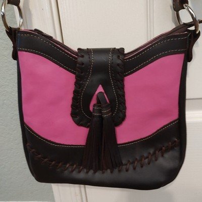 Handmade Tassle Western Women's Crossbody Bag Shoulder Bag Black Pink Leather