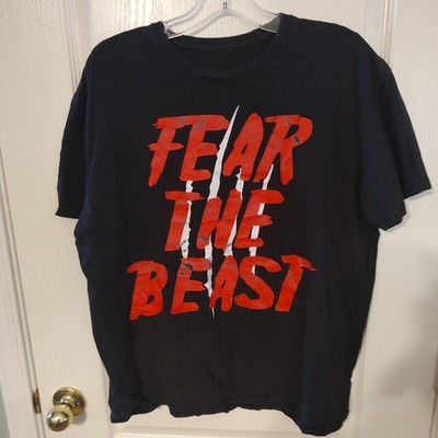 Fear The Beast Men's Graphic T-Shirt Short Sleeve Black Red Round Neck L Large