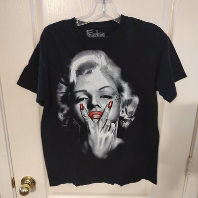 Fearless Marilyn Monroe Seductive Peace Sign Tshirt Men's Black Size Medium