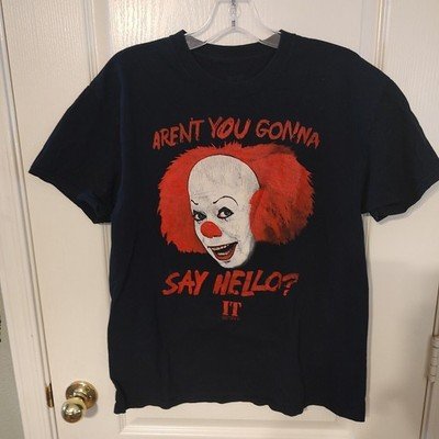 IT Shirt Men's Sz Large Black Red Penny Wise Stephen King Horror Movie Say Hello