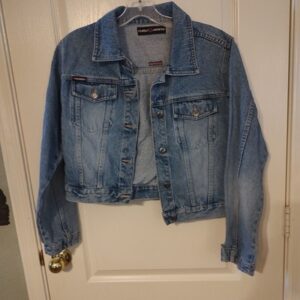 Fubu Jean Jacket The Collection Cropped Blue Denim Button Women's Size XL