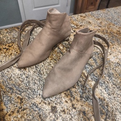 M4DE Beige Leather Ankle Boots Size 8M with Tie Straps
