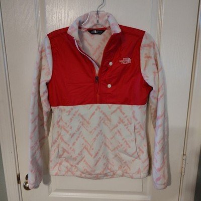 The North Face Denali Jacket Women's S/P Red Pink White Retro Print 1/4 Zip