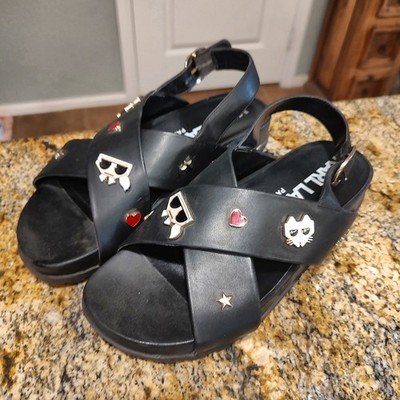Karl Lagerfeld Black Women Pin Sandal Cross Cross Sling back Sz 10 M
