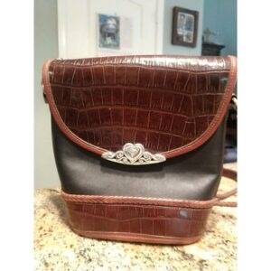 Vintage 1996 Melanie Bucket Shoulder Bag Brighton Long Strap Croc Leather