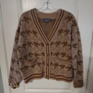 Anthropologie Brown Hounds Tooth Partner Cardigan Sweater Women's Size M
