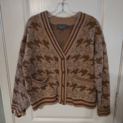 Anthropologie Brown Hounds Tooth Partner Cardigan Sweater Women's Size M