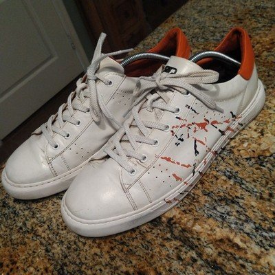 Robert Graham Men's Immersion Paint-splatter Low-top Trainers In White Sz 13