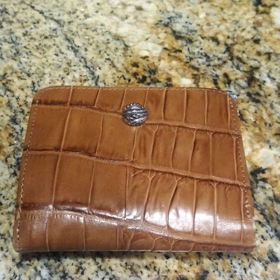 Vintage Women's Brighton Brown Crocodile Leather Clutch Wallet Coin Purse