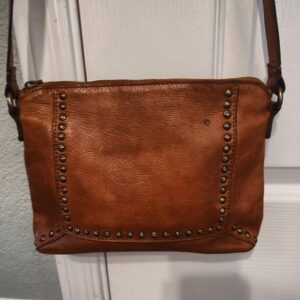 Vilenca Holland Brown Leather Crossbody Bag with Studded Design