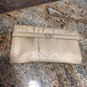 Maryann Rosenfeld Yellow Beige Snake Skin Clutch Bag Purse