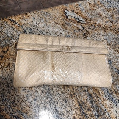 Maryann Rosenfeld Yellow Beige Snake Skin Clutch Bag Purse