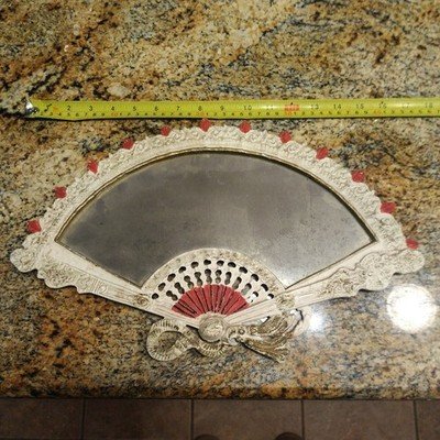 Vintage Cast Iron Victorian Fan Mirror Standing Heavy Dresser Vanity Mirror 17"