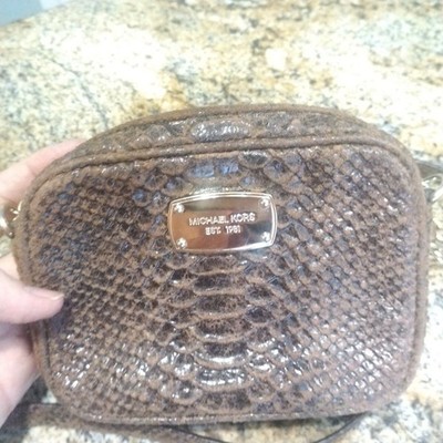 Michael Kors Women's Python Embossed Hamilton Leather Crossbody Brown Small
