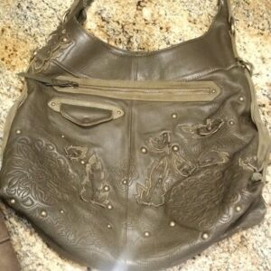 Cole Haan G Series Olive Green leaves applique hobo bag purse Shoulder Leather