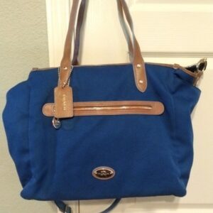 COACH Sawyer Rare Mineral Blue Canvas Travel Large Tote Shoulder Bag $495