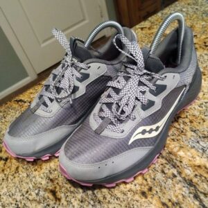 Saucony Aura Trail Running Shoe Hiking Fossil/Grape S10862-12 Women Sz 8