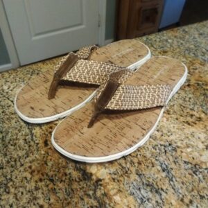 Pete Huntington Slip-on Thong Sandals Natural Woven Textiles with Cork Size 10