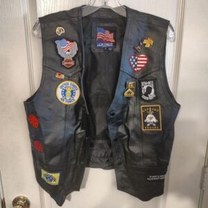 Leather Vest with POW-MIA and Military Patches Size S
