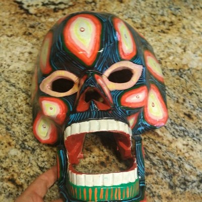 GUATEMALAN MEXICAN MOVABLE SKULL MASK TRANSFORMATION WOODEN FOLK ART HAND CARVED