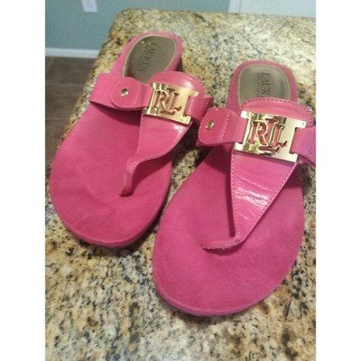 Lauren Ralph Lauren Lakin Women Open Toe Leather Pink Thong, Size 7.5B