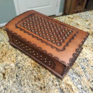 Vintage Kufer Embossed Wooden Swirl Hand Curved Rectangle Trinket Jewelry Box