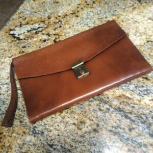 Vtg By R. O. N. A. Of New York Clutch Wristlet Purse Natural Leather Spain Brown
