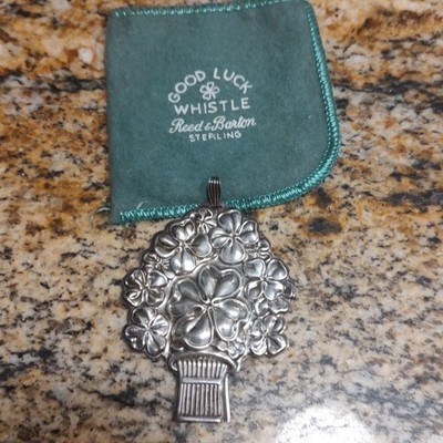 Reed & Barton Sterling Silver Good Luck Whistle Pendant Used w/ Pouch