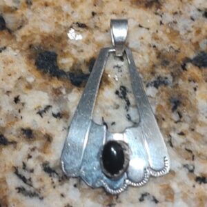 Vintage Sterling Silver 925 Black Stone Pendant Unisex Used Tarnished Scratches