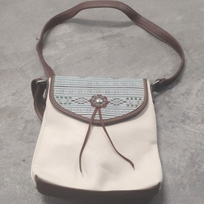 NOCONA Womens Western Crossbody Bag Cream Brown Teal Faux Leather Fabric EXCELLE