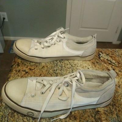 UGG Evera Women's Size 8.5 Beige Canvas Suede Lace Up Fur Lined Shoes S/N 1798