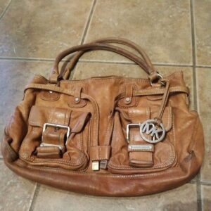 Michael Kors Brown SOFT Leather Drawstring Shoulder Bag w/ Front Pockets 14 X 9