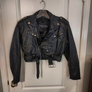 Wilson's Black Leather Cropped Jacket XS Motorcycle Punk