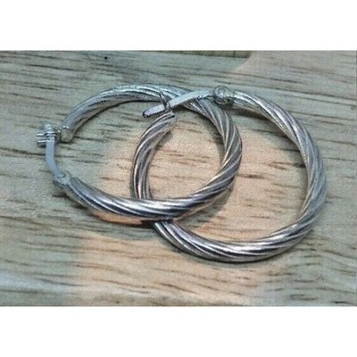 925 Sterling Silver Hollow Hoop Earrings Twist NICE!!!