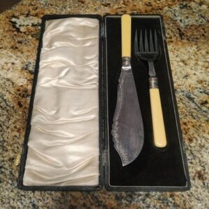 Antique Victorian Fish Serving Set Knife & Fork Set Silver Plate With Box