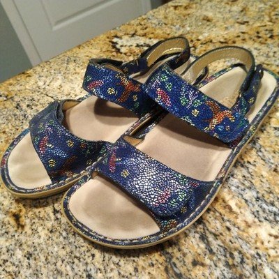 Alegria Verona Leather Adjustable Back Strap Sandals Floral Blue Women's Sz US 8