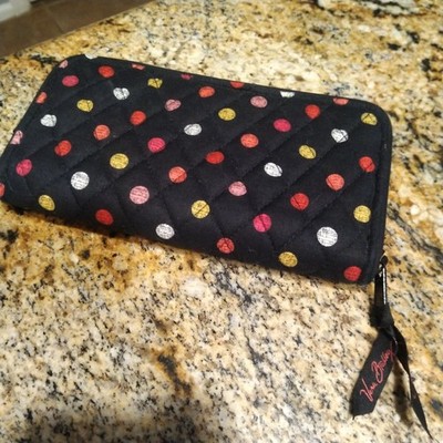 Vera Bradley Zip Around Wallet Havana Dots Floral Black Red/Pink