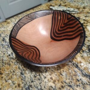 Vintage African Hand Carved Wooden Zebra Animal Print Serving Bowl Hand Painted