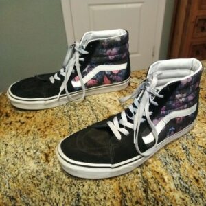 Vans High Top Skateboarding Sneakers Floral Black Skater Shoes Men 9.5 Womens 11