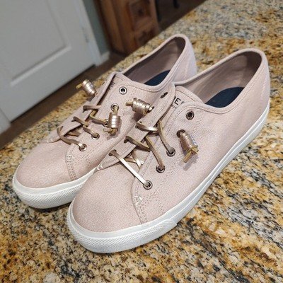 Sperry Sky Sail Metallic Twill Rose Dust Slip On Sneakers Women's Sz 9.5M
