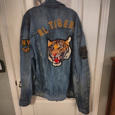 Rare Polo Ralph Lauren Denim Jacket RL Tigers Size 3XL ID 3XLT/3TGL/EEGGL