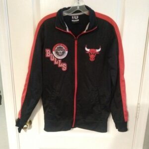 VINTAGE Chicago Bulls Men’s Small Full Zip track Jacket Black Long Sleeve Y2K