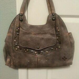 PATRICIA NASH ERGO Brown Leather Studded Distressed PURSE Shoulder Bag Satchel