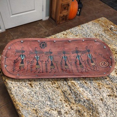 Handcrafted Decorative Bowl with Tribal Figures 20" Long